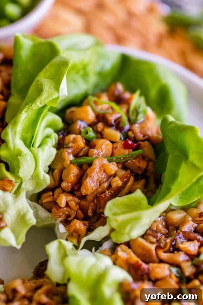 P.F. Chang's Style Lettuce Wraps at Home 4 Savory lettuce wraps with Asian chicken filling.