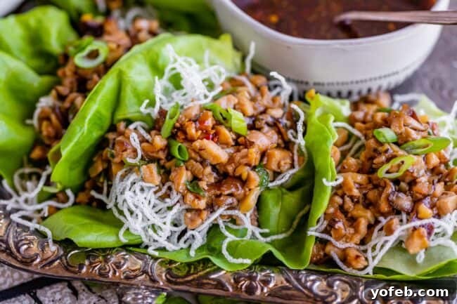 P.F. Chang's Style Lettuce Wraps at Home 8 Chicken lettuce wraps presented on a platter.