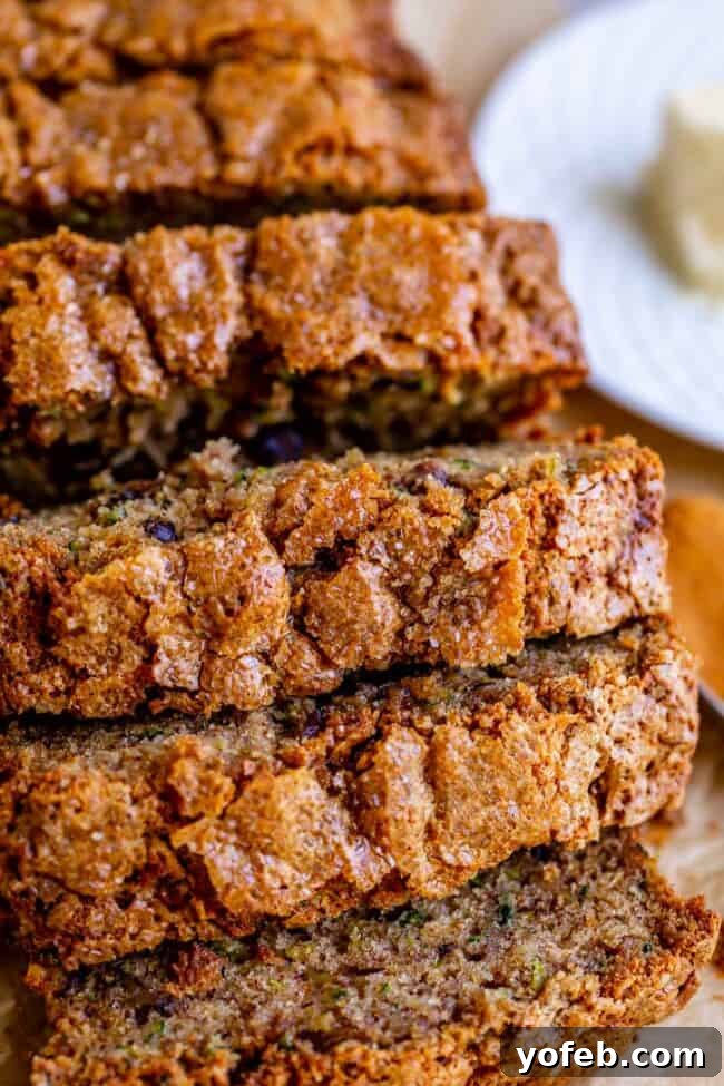 Heavenly Zucchini Bread 22 sliced zucchini bread with crackly crust.
