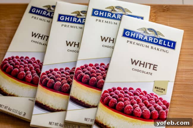 Dreamy White Chocolate Chip Treats 10 4 bars of premium white baking chocolate on a cutting board