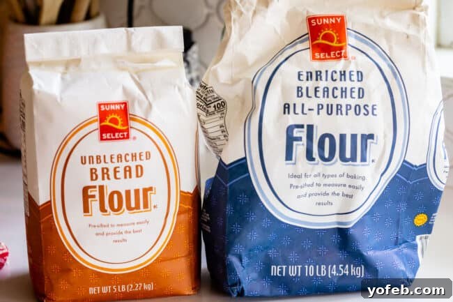 Foolproof Pizza Dough for Newbies 7 bread flour and all purpose flour in sacks on the counter.