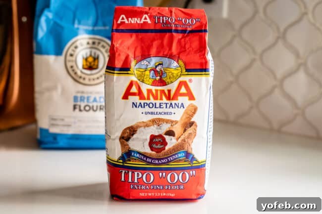 Foolproof Pizza Dough for Newbies 10 double zero 00 Italian flour on a white counter.