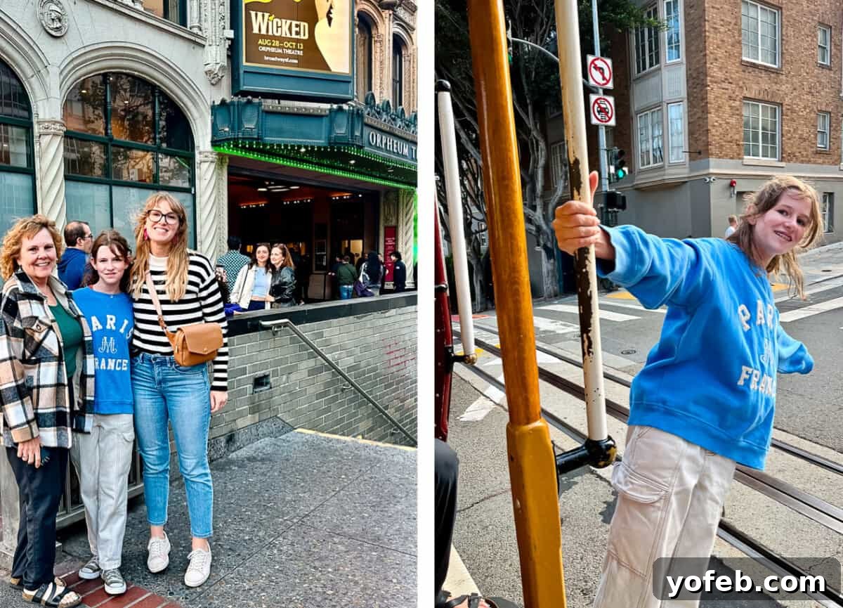 The Definitive Lasagna Soup 3 Three women outside Orpheum theater in San Francisco, with a girl playfully hanging off a cable car.