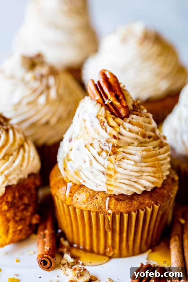 Maple Pecan Frosted Pumpkin Spice Cupcakes 7 Recipe for rich maple pecan frosting, ideal for autumn baked goods.