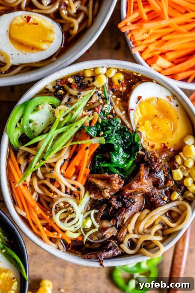 Slow Cooker Pork Ramen Deep Flavor Zero Fuss 4 pork ramen broth in a bowl with pork, eggs, carrots, etc
