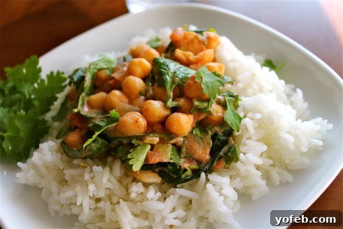 Creamy Plant-Based Chickpea Curry with Aromatic Jasmine Rice 2 Vibrant Chickpea and Spinach Curry with Jasmine Rice
