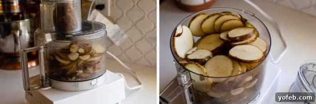 Slicing Potatoes for Zuppa Toscana Slicing russet potatoes for Zuppa Toscana, showing uniform potato coins.