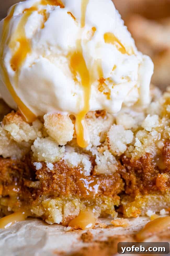 Buttery Pumpkin Spice Bars 18 An irresistible pumpkin shortbread bar, beautifully topped with a scoop of melting vanilla ice cream and a swirl of caramel sauce, a perfect dessert indulgence.