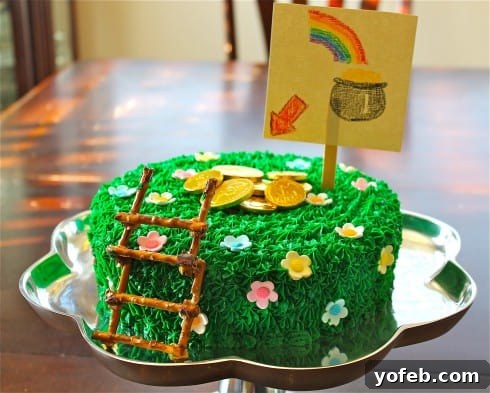 Fiery Moroccan Salmon with Cooling Sriracha Yogurt 4 Detailed view of the leprechaun trap cake, showing gold coins and green frosting