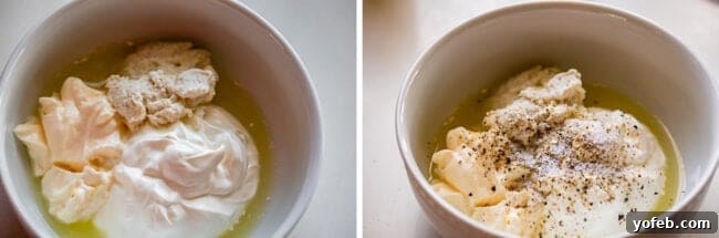 Fiery Homemade Horseradish Sauce 11 sour cream, mayo, and lemon juice in a bowl, then with salt and pepper.