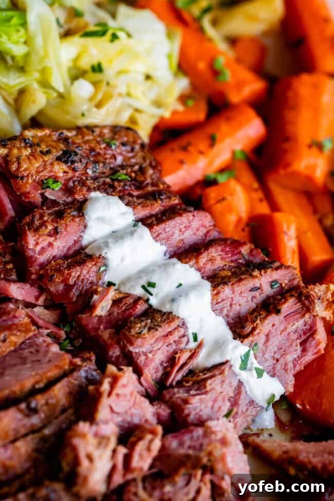 Fiery Homemade Horseradish Sauce 5 horseradish cream sauce spread over corned beef.