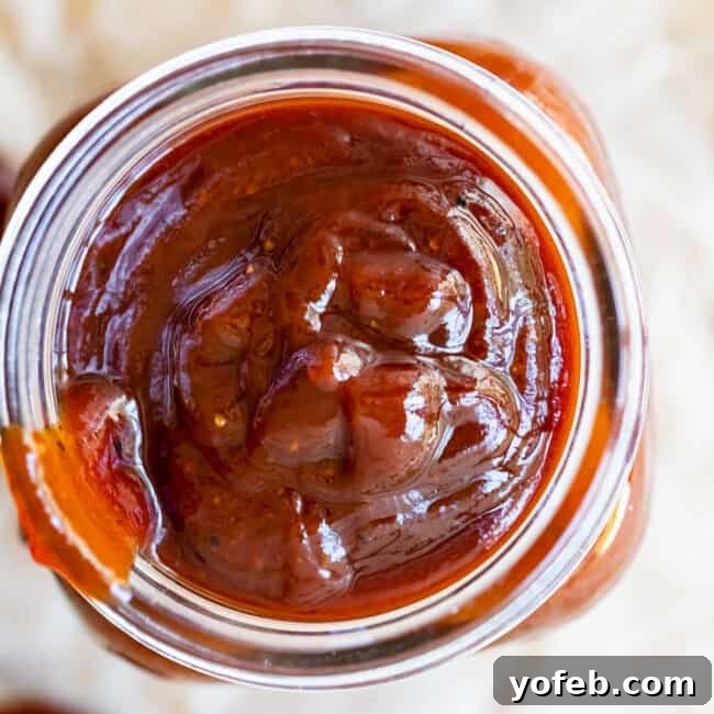 Effortless Homemade Barbecue 3 overhead shot of homemade bbq sauce in a jar.