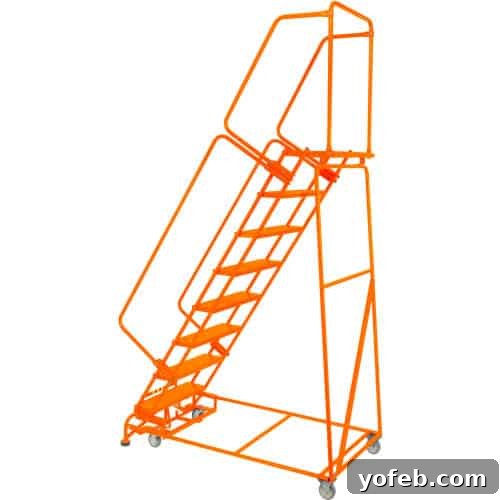 Spiced Pumpkin Crumble Coffee Cake 6 A set of bright orange rolling stairs commonly found in hardware stores, illustrating the toddler's adventurous perch.