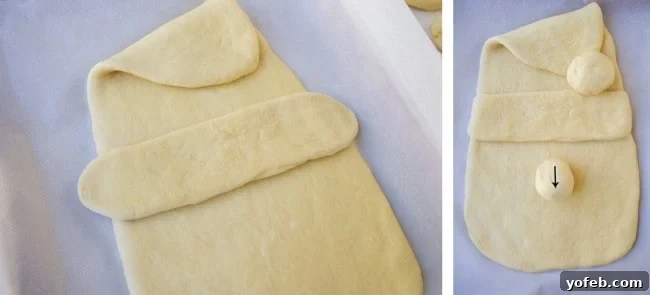 Golden Santa Bread Your Christmas Masterpiece 13 Directional arrow for nose placement on Santa Bread