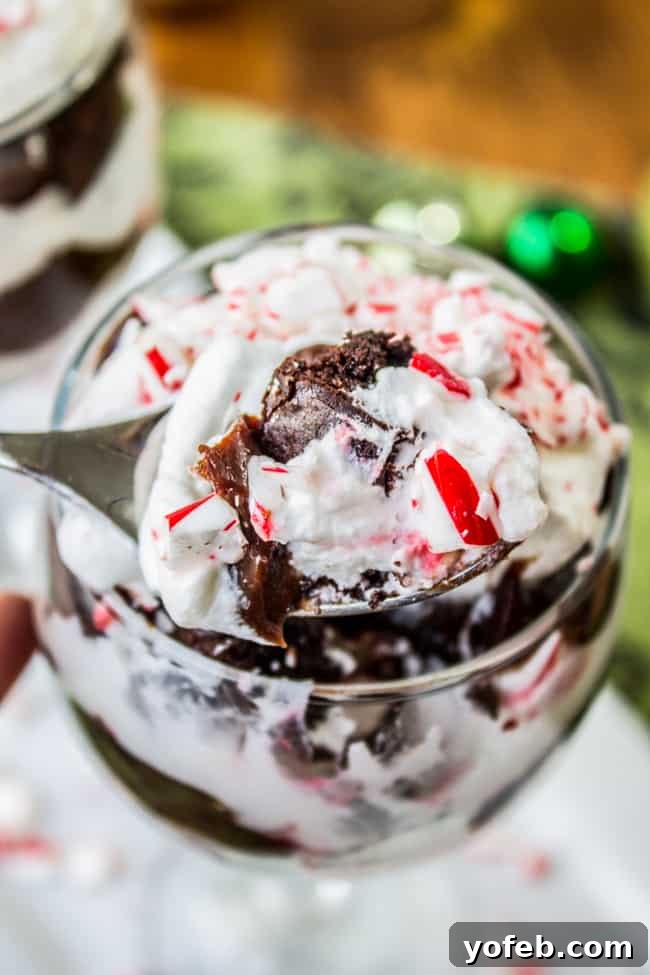 Chocolate Trifle Recipe for Christmas: Layers of holiday joy An assembled Chocolate Peppermint Trifle in a large glass bowl, garnished with candy canes