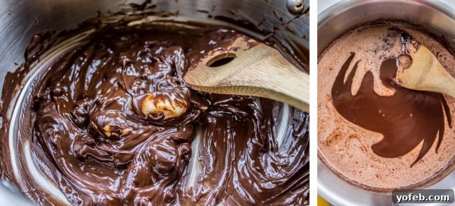 Chocolate Peppermint Sauce: Essential for the perfect brownie trifle Glossy chocolate peppermint sauce in a bowl, ready for layering in a trifle