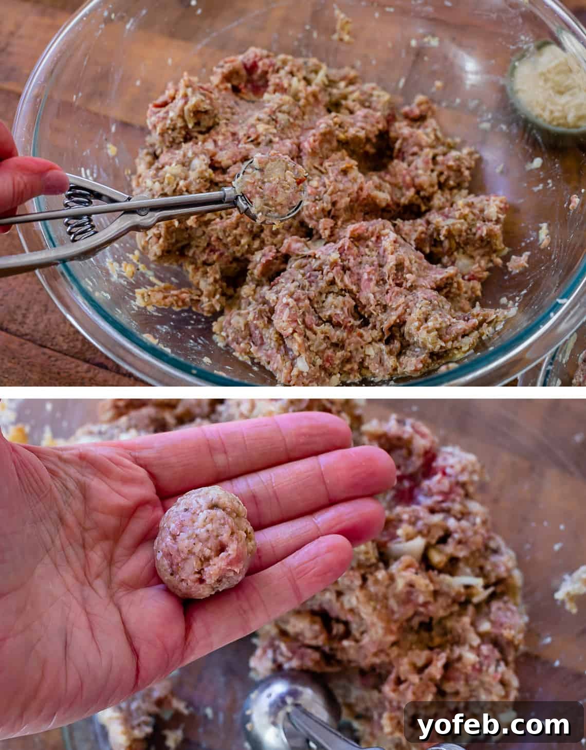 Mastering the Art of Italian Wedding Soup 12 a small scoop of raw meatball mix to show size and how to shape in balls.