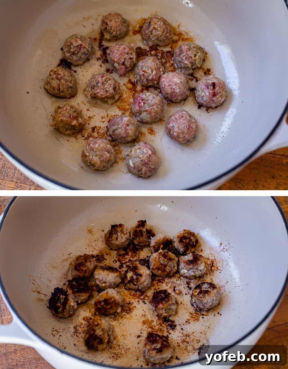 Mastering the Art of Italian Wedding Soup 13 italian wedding soup meatballs being browned in a large stockpot as the base of flavor.