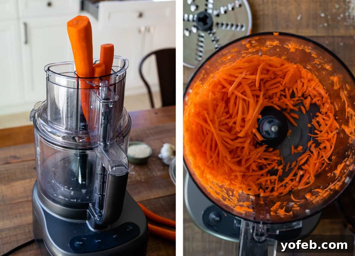 Mastering the Art of Italian Wedding Soup 19 close up of food processor shredding carrots.