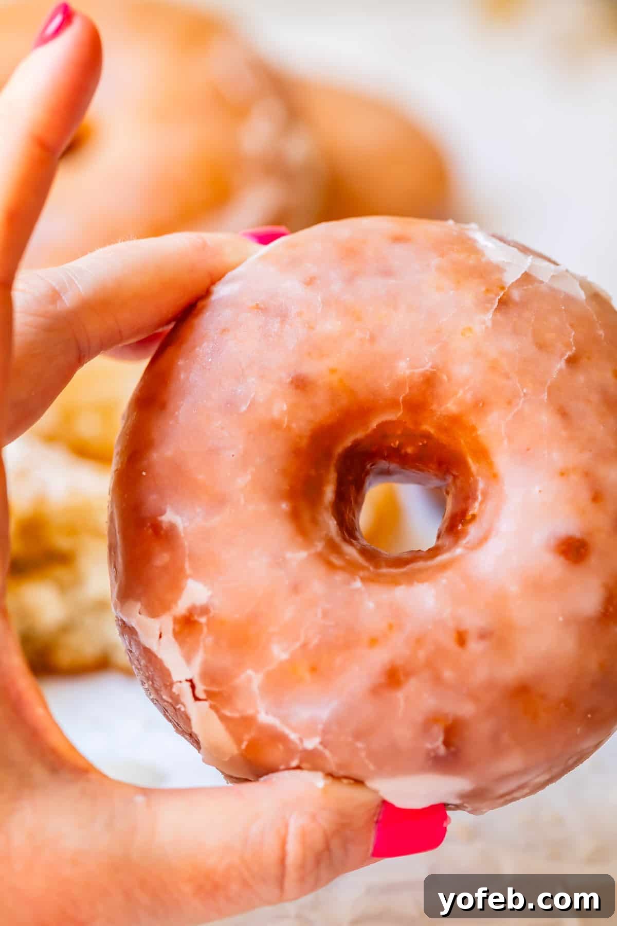 Doughnut Delights from Scratch 6 A hand holds up a perfectly glazed homemade donut, allowing light to pass through its inviting hole.