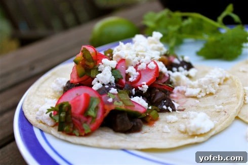 Delicious Black Bean Taco with Radish Slaw and Feta