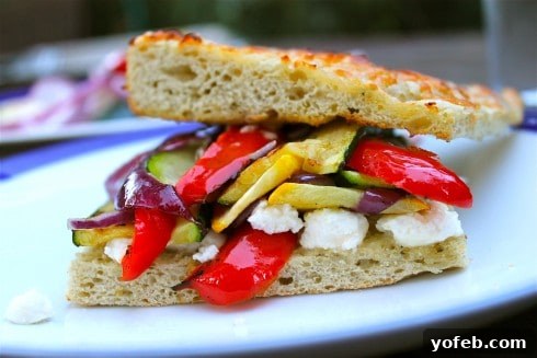 Zesty Grilled Squash, Red Pepper, and Feta Sandwich 2 Delicious Grilled Squash, Red Pepper, and Feta Focaccia Sandwich