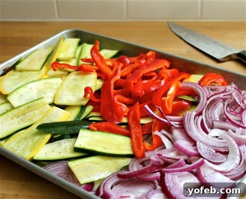 Zesty Grilled Squash, Red Pepper, and Feta Sandwich 3 Grilled red peppers and zucchini ready for the sandwich