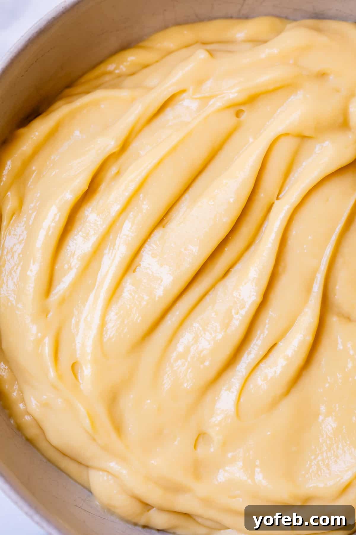 Velvety Crème Pâtissière 19 close up of pastry cream mixed with whipped cream called Crème Légère, for filling donuts.