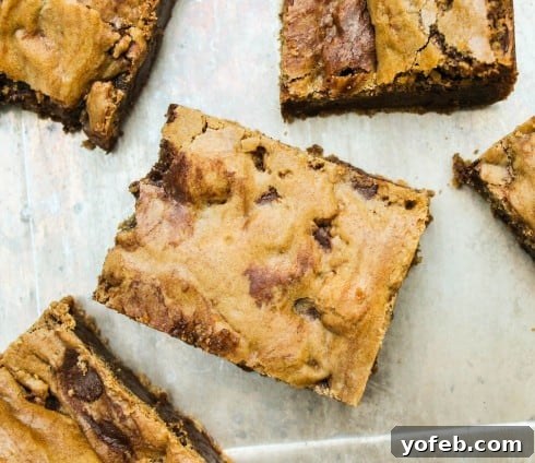 Nutty Browned Butter Blondies 3 Close-up of a stack of chewy blondies with chocolate chips
