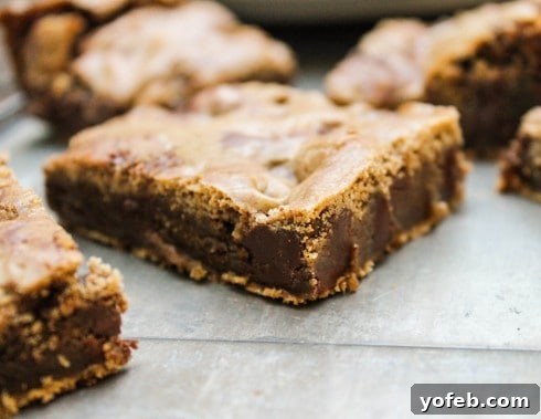 Nutty Browned Butter Blondies 4 Close-up of a decadent blondie square on a white plate