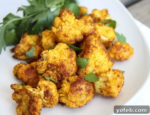 Delicious Roasted Curry Cauliflower, beautifully seasoned