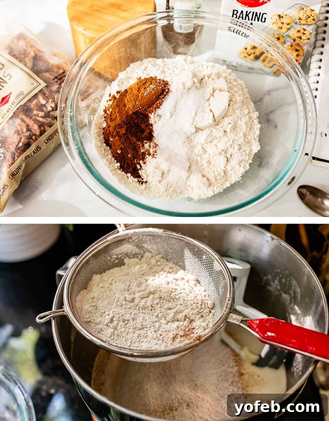 Picnic Perfection: Buttermilk Glazed Cake 15 top dry ingredients all added in a bowl, bottom sifting those dry ingredients into the mixer.