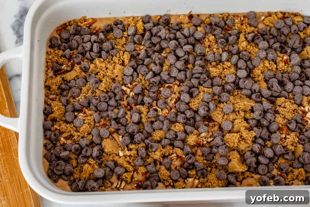Picnic Perfection: Buttermilk Glazed Cake 18 a layer of chocolate chips sitting on top of the brown sugar and pecans to make the topping.