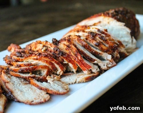 Sliced Barbecue Pork Tenderloin for Wraps Sliced, perfectly cooked barbecue pork tenderloin, ready for wraps