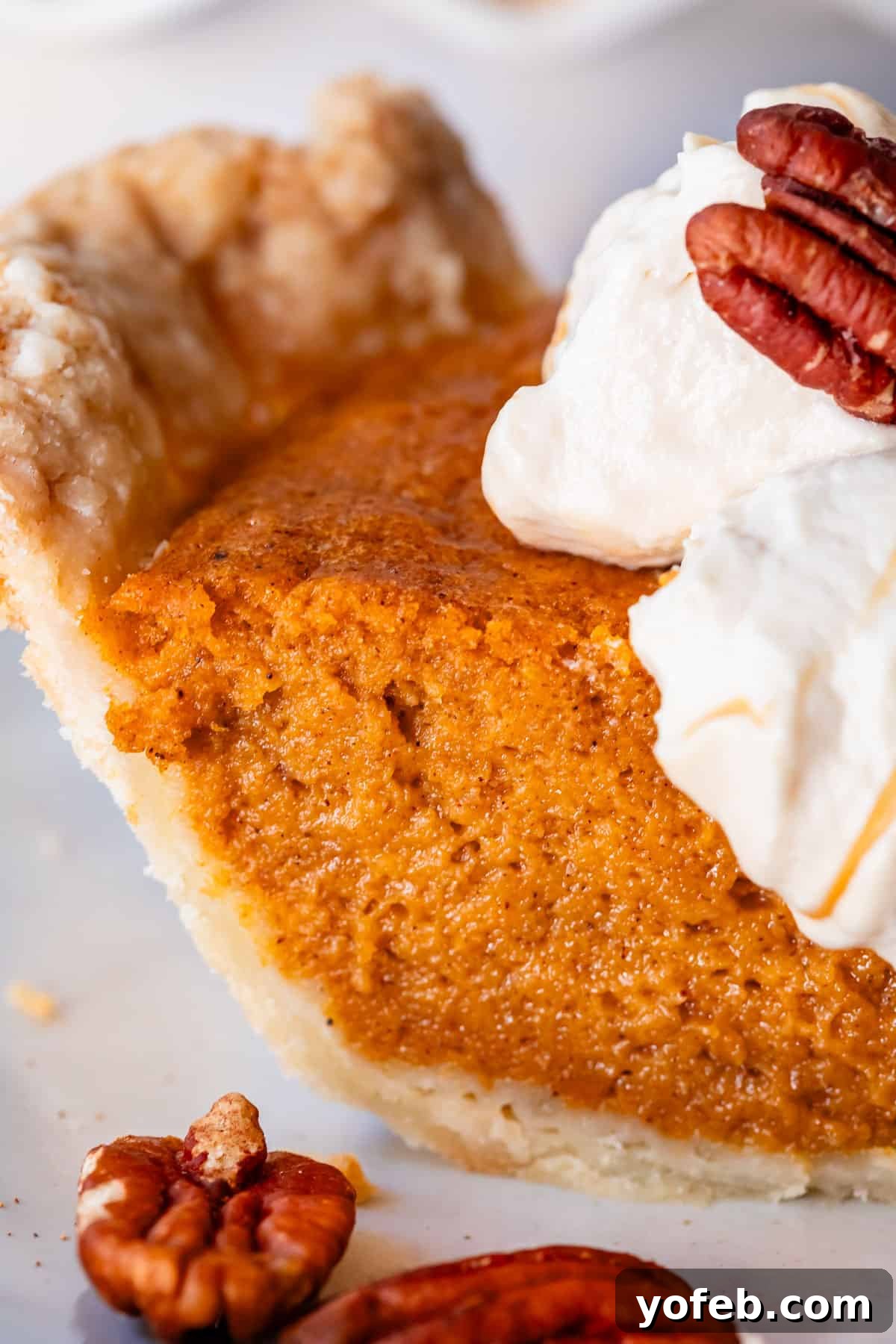 Golden Sweet Potato Pie Crowned with Salted Caramel Cream 31 side shot showing the light and creamy texture of the sweet potato pie.