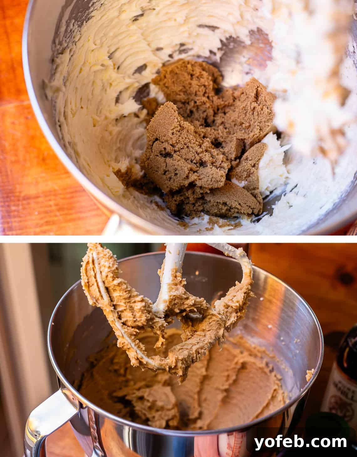 Perfectly Soft Chewy Gingerbread Men That Hold Their Shape 17 Top: Brown sugar being added to creamed butter in a mixing bowl. Bottom: Sugar and butter perfectly creamed together to form a light, fluffy mixture.