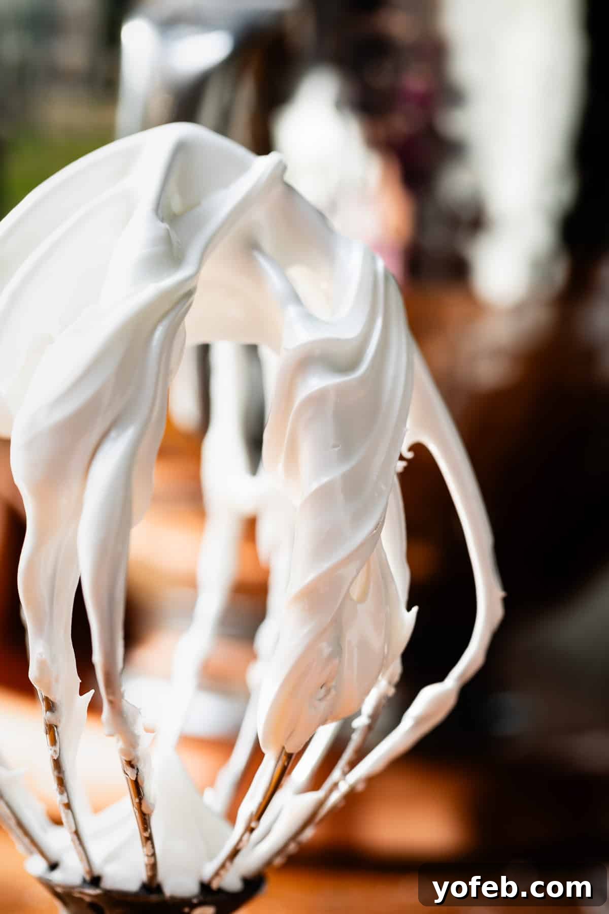 Beginner's Guide to Perfect Royal Icing 18 upside down whisk showing icing that is just thicker than toothpaste.