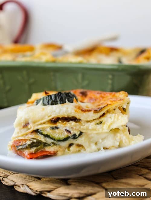 Southwestern Vegetable Lasagna 6 Close-up of the rich, creamy layers of a homemade vegetarian lasagna with a golden-brown top.