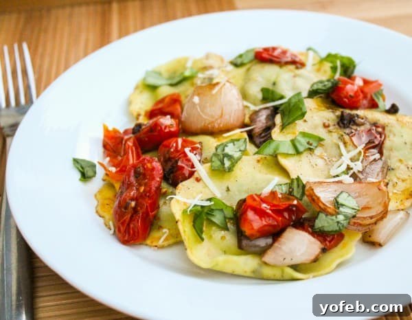 Ravioli with Cherry Tomatoes and Basil from The Food Charlatan