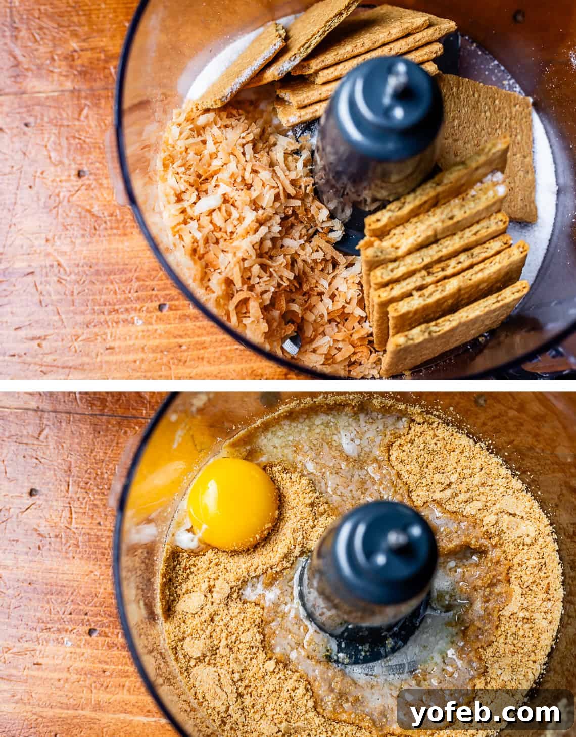 Luscious Caramel Swirled Coconut Cream Pie 13 top crust ingredients in a food processor, bottom all blitzed and an egg yolk added in as a binder.