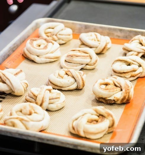 Shaped Swedish Cinnamon Bun knot on parchment paper