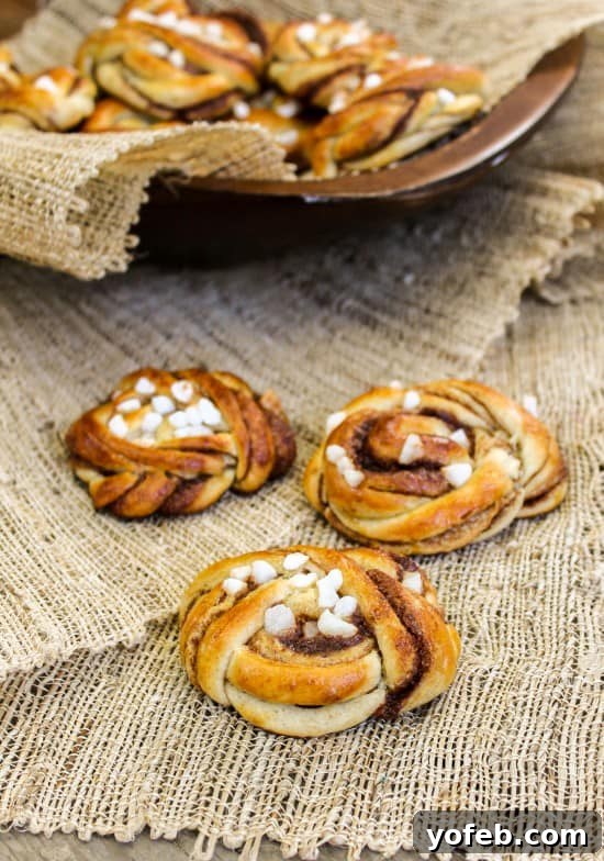 Swedish Cardamom Cinnamon Buns 7 Closeup of a Swedish Cinnamon Bun with pearl sugar