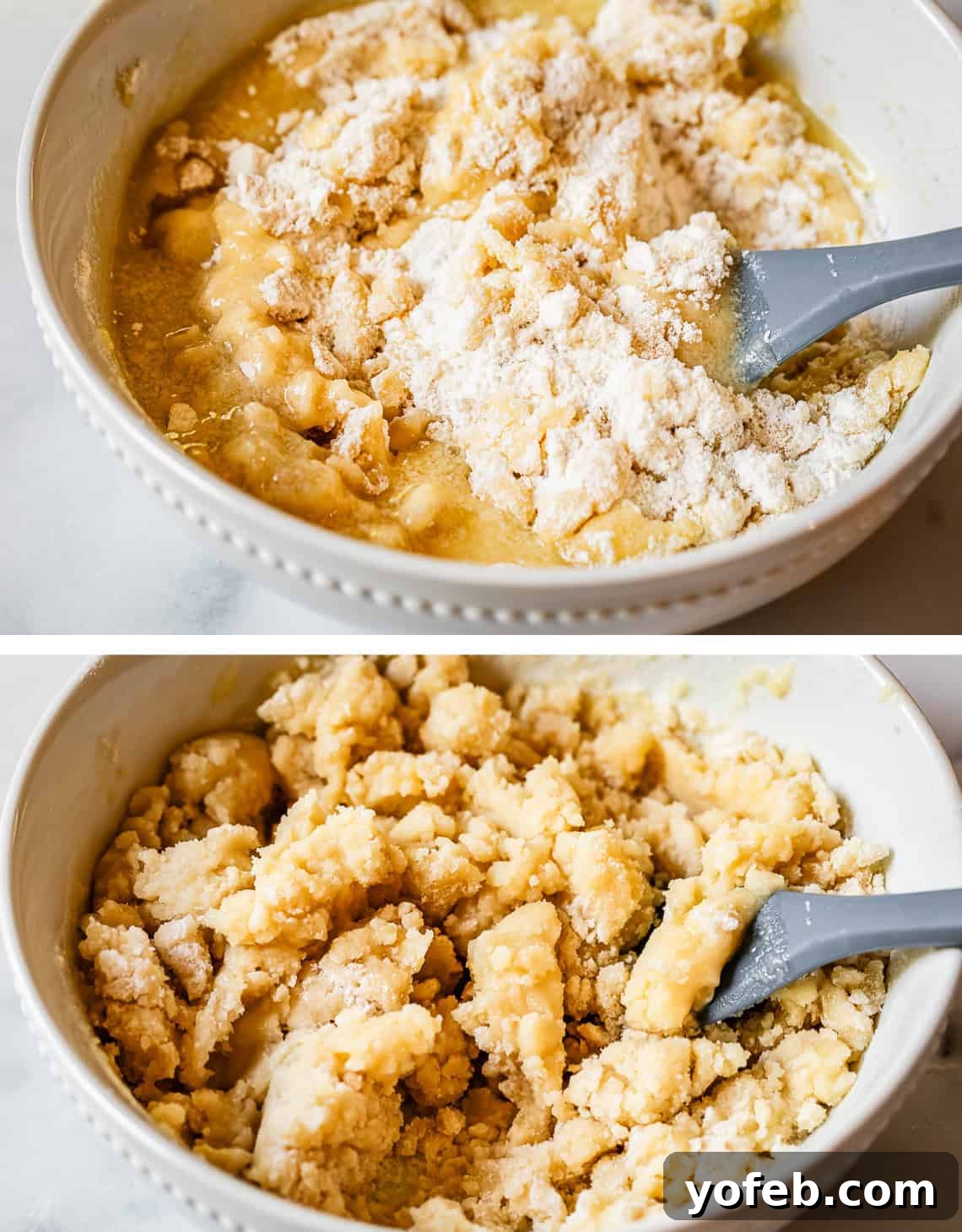 Summer's Sweet & Tart Strawberry Rhubarb Pie 19 top pic: stirring melted butter into flour mix, bottom everything almost completely mixed.