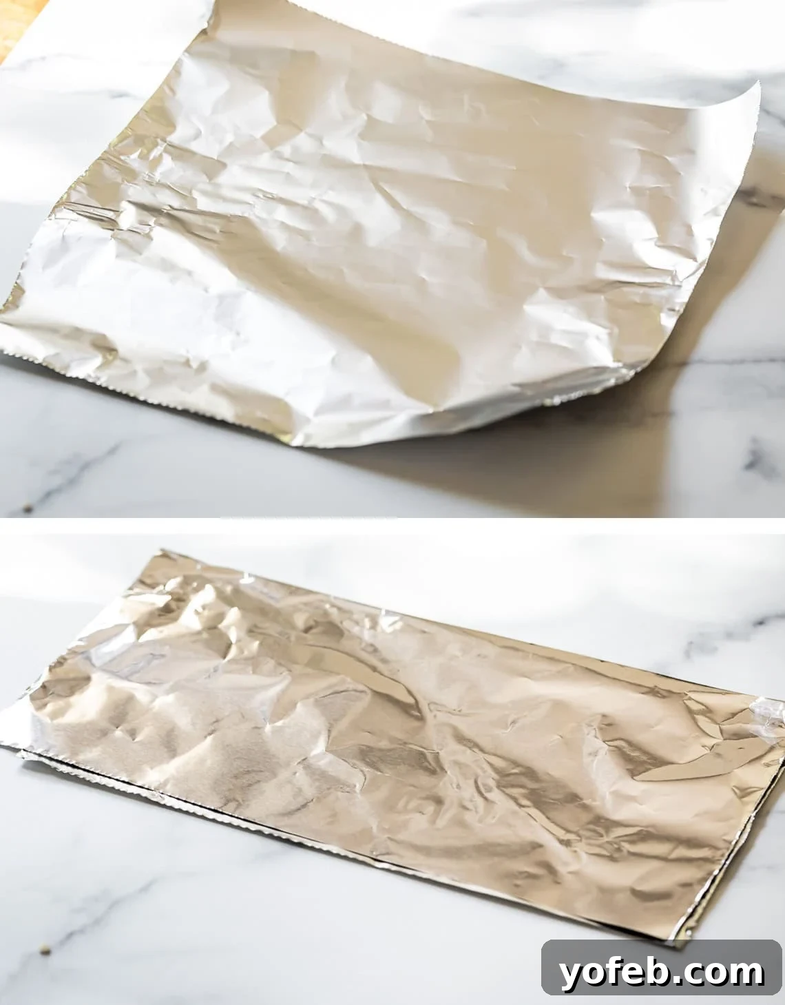 Summer's Sweet & Tart Strawberry Rhubarb Pie 22 top pic: a square piece of foil, bottom the square folded in half to make a pie shield.