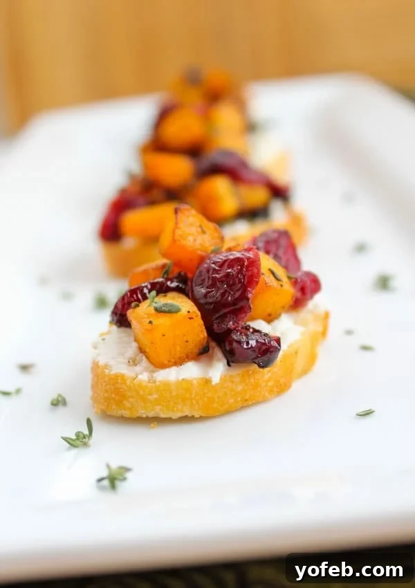 Roasted Butternut, Cranberry, and Chèvre Crostini 2 Butternut Squash, Cranberry, and Goat Cheese Crostini, a perfect holiday appetizer
