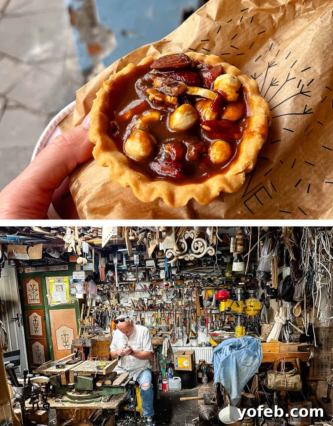 Unlock the Charm of the Baltics 31 A delicious hazelnut tart, and a man working in a traditional carpenter's shop.