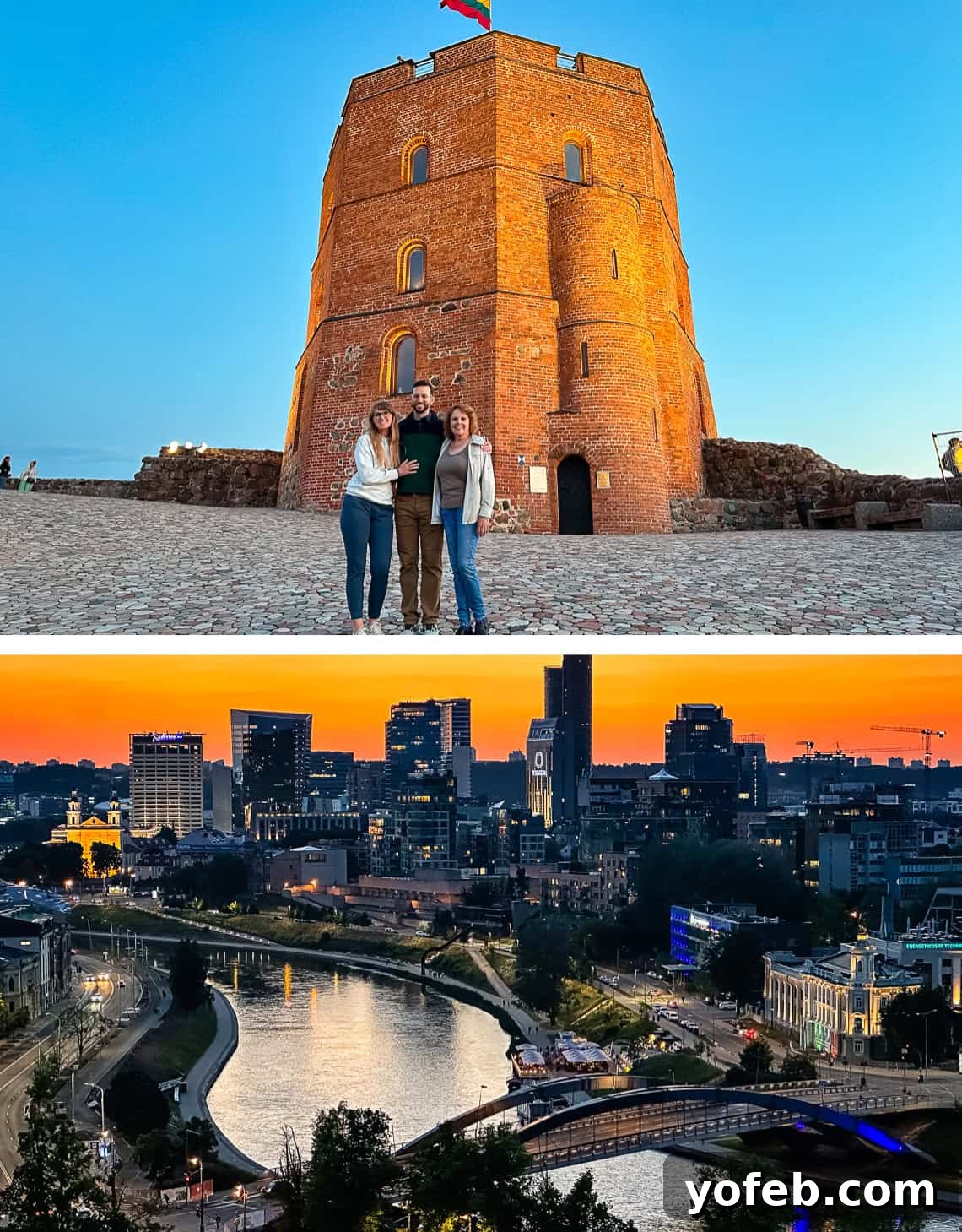 Unlock the Charm of the Baltics 34 Gediminas Castle overlooking the illuminated city of Vilnius at night, a historical landmark.