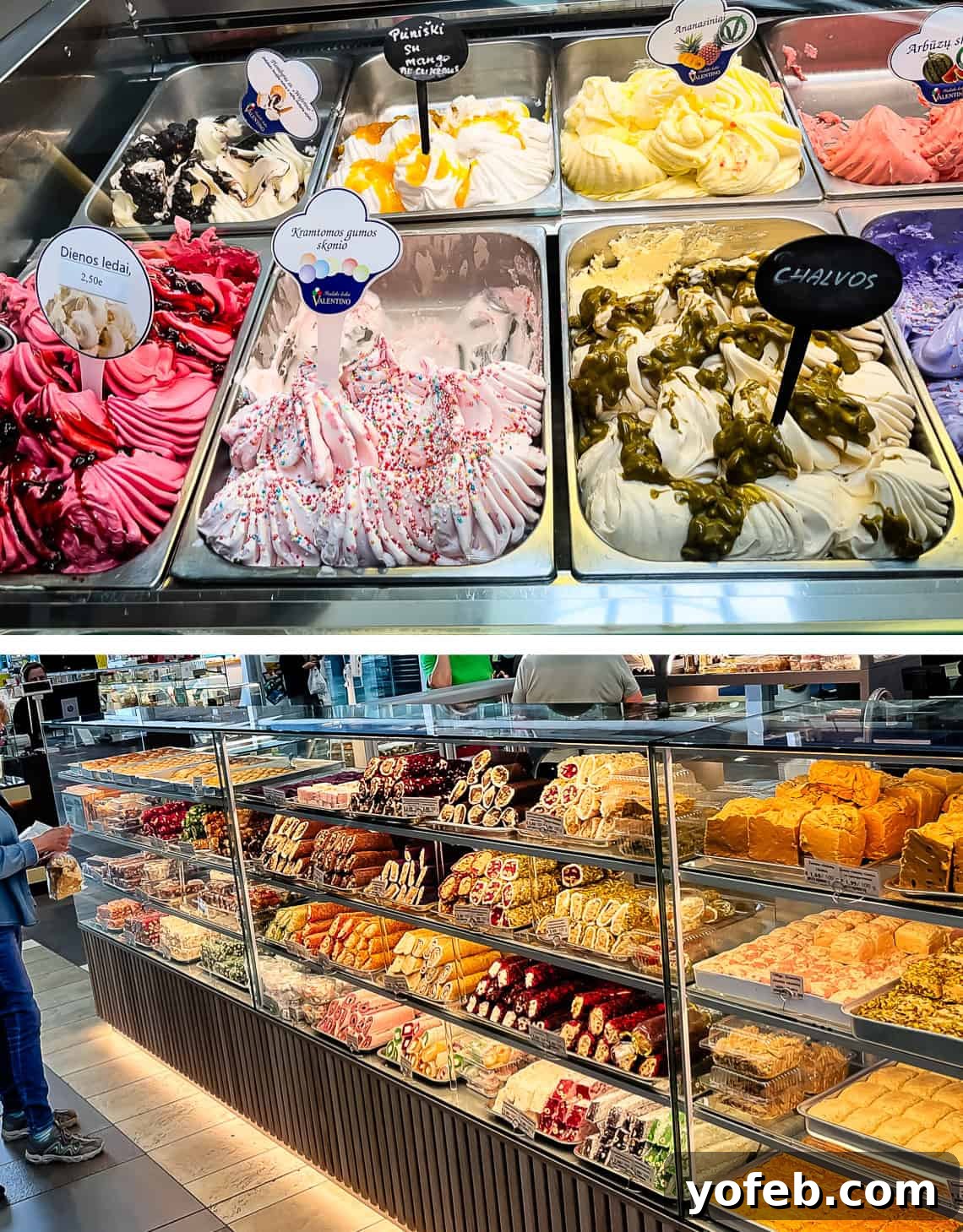 Unlock the Charm of the Baltics 44 Delicious ice cream from a local shop and a vibrant display of pastries behind a counter.