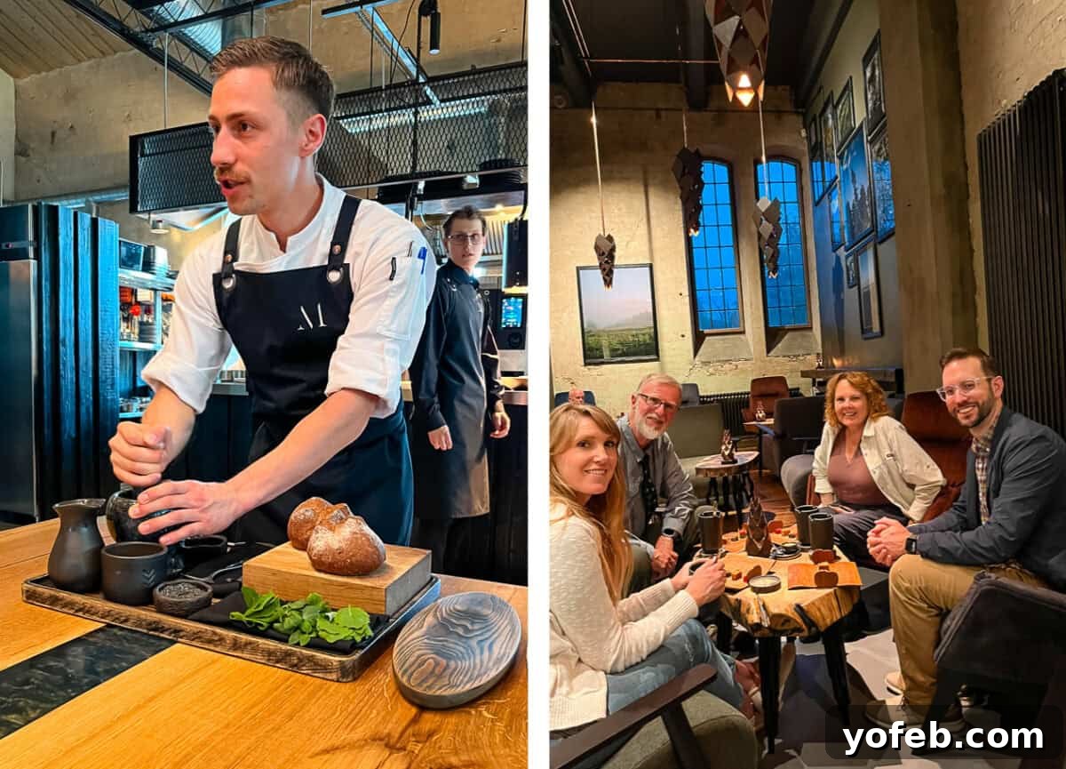 Unlock the Charm of the Baltics 59 A chef preparing fresh pesto using a mortar and pestle with garden herbs.