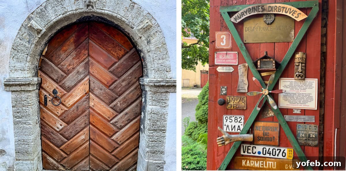 Unlock the Charm of the Baltics 67 Intricately carved traditional wooden doors, showcasing historical craftsmanship.